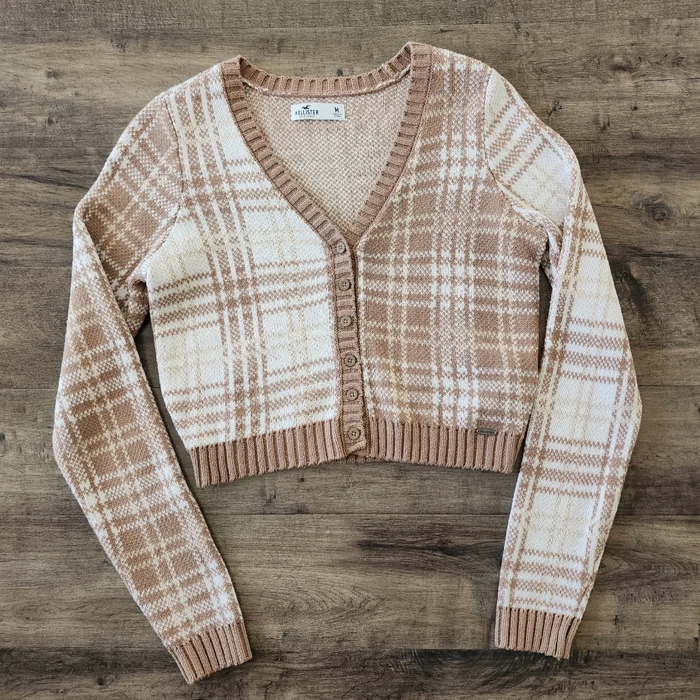 Hollister Cropped Plaid Cardigan Sweater Women's Medium - Picture 9 of 16